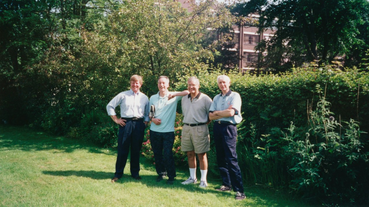 AandM trip to U of Birmingham reunion- Adrian with chaps 2000